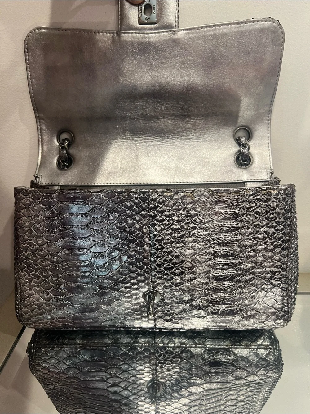 Chanel Cruise 2007 Collection Metallic Silver Python Soho Flap Shoulder Bag